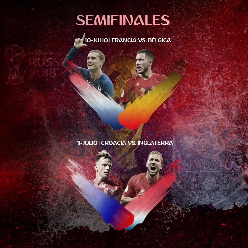 El Mundial de Rusia 2018 ya conoce el cartel de las semifinales, Francia-B&eacute;lgica y Croacia-Inglaterra, encuentros in&eacute;ditos en estas alturas de competici&oacute;n.