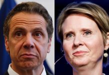 El gobernador de Nueva York Andrew Cuomo y la actriz Cynthia Nixon.