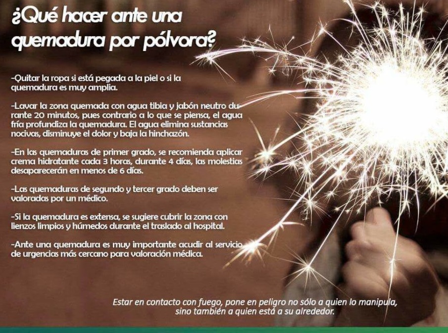 La instituci&oacute;n recomend&oacute; que ante una quemadura se deben aplicar los primeros auxilios adecuados para prevenir da&ntilde;os mayores.
