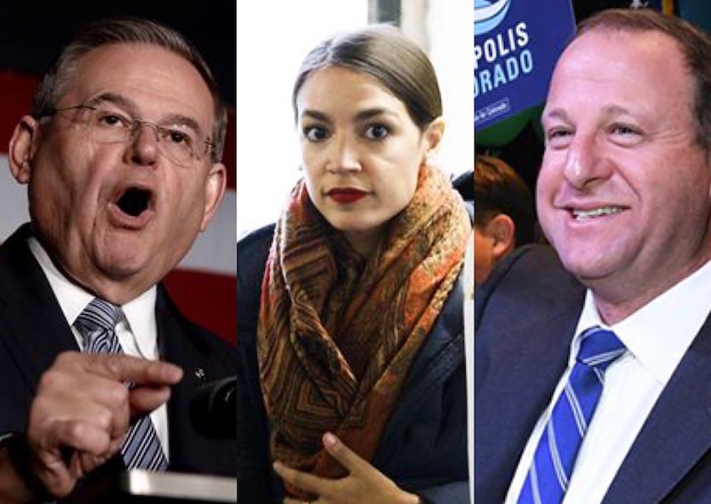Combo de fotograf&iacute;as (de izq. a der.) Bob Men&eacute;ndez, Alexandria Ocasio-Cortez y Jared Polis.