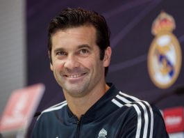 El entrenador del Real Madrid, Santiago Solari, durante la rueda de prensa