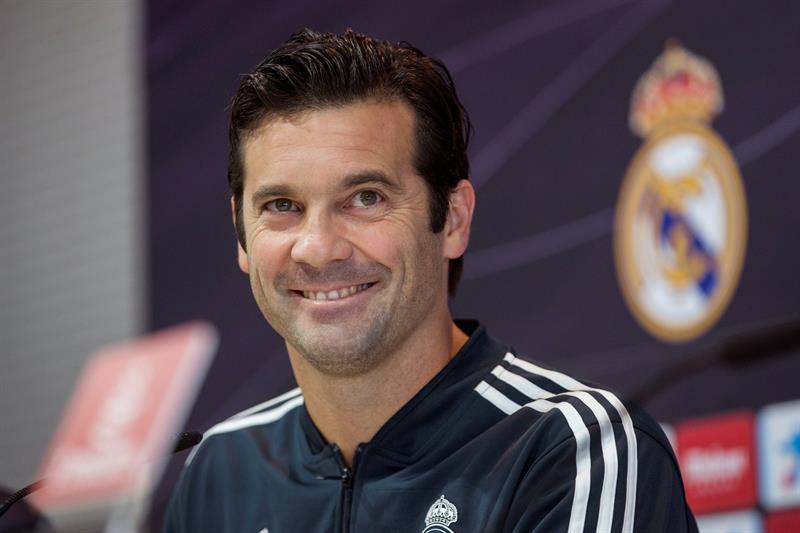 El entrenador del Real Madrid, Santiago Solari, durante la rueda de prensa 