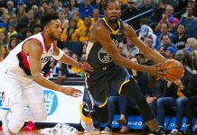 Kevin Durant tuvo 32 puntos, ocho rebotes y siete asistencias, como líder encestador de los Warriors de Golden State, que ganaron con facilidad por 125-97 a los Trail Blazers