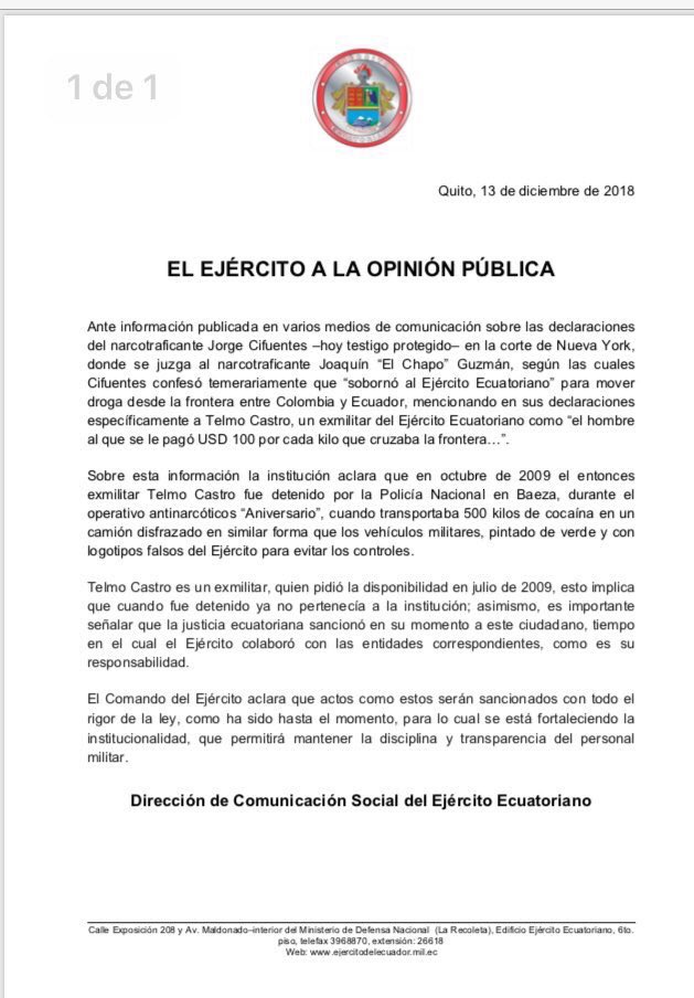 El comunicado del Ejército finaliza con la aclaración de que sancionará actos como el mencionado "con todo el rigor de la ley, como ha sido hasta el momento". (Foto Twitter)