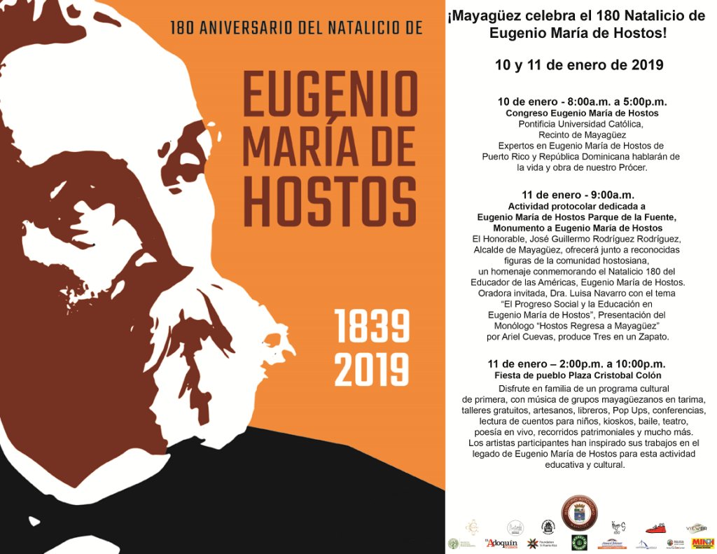 El Municipio de Mayagüez celebrará los días 10 y 11 de enero próximos el 180 natalicio del prócer puertorriqueño Eugenio María de Hostos, conocido como "El ciudadano de América". (Foto Twitter)