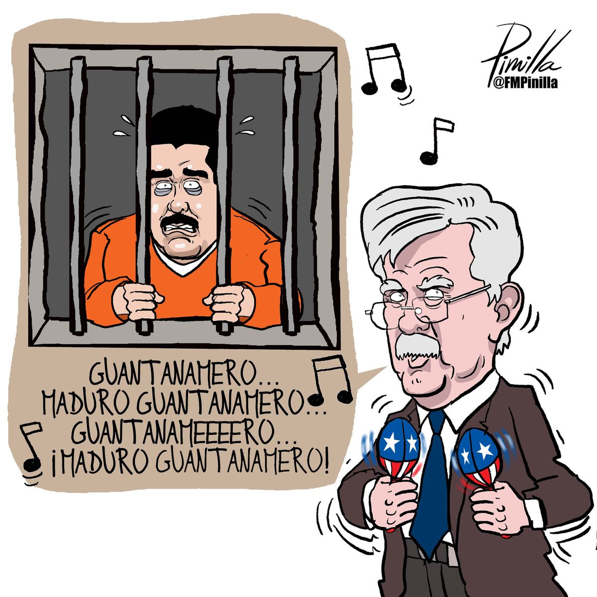 Esa viñeta del ilustrador venezolano Fernando Pinilla, está enmarcada desde hace unas semanas en el despacho de Bolton.