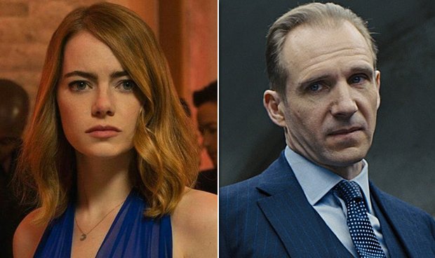 Emma Stone y Ralph Fiennes.
