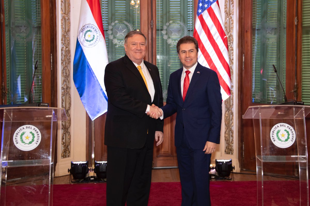 Mike Pompeo, asegur&oacute; en Asunci&oacute;n que ve a Paraguay "como un socio" para restablecer la democracia en Venezuela.