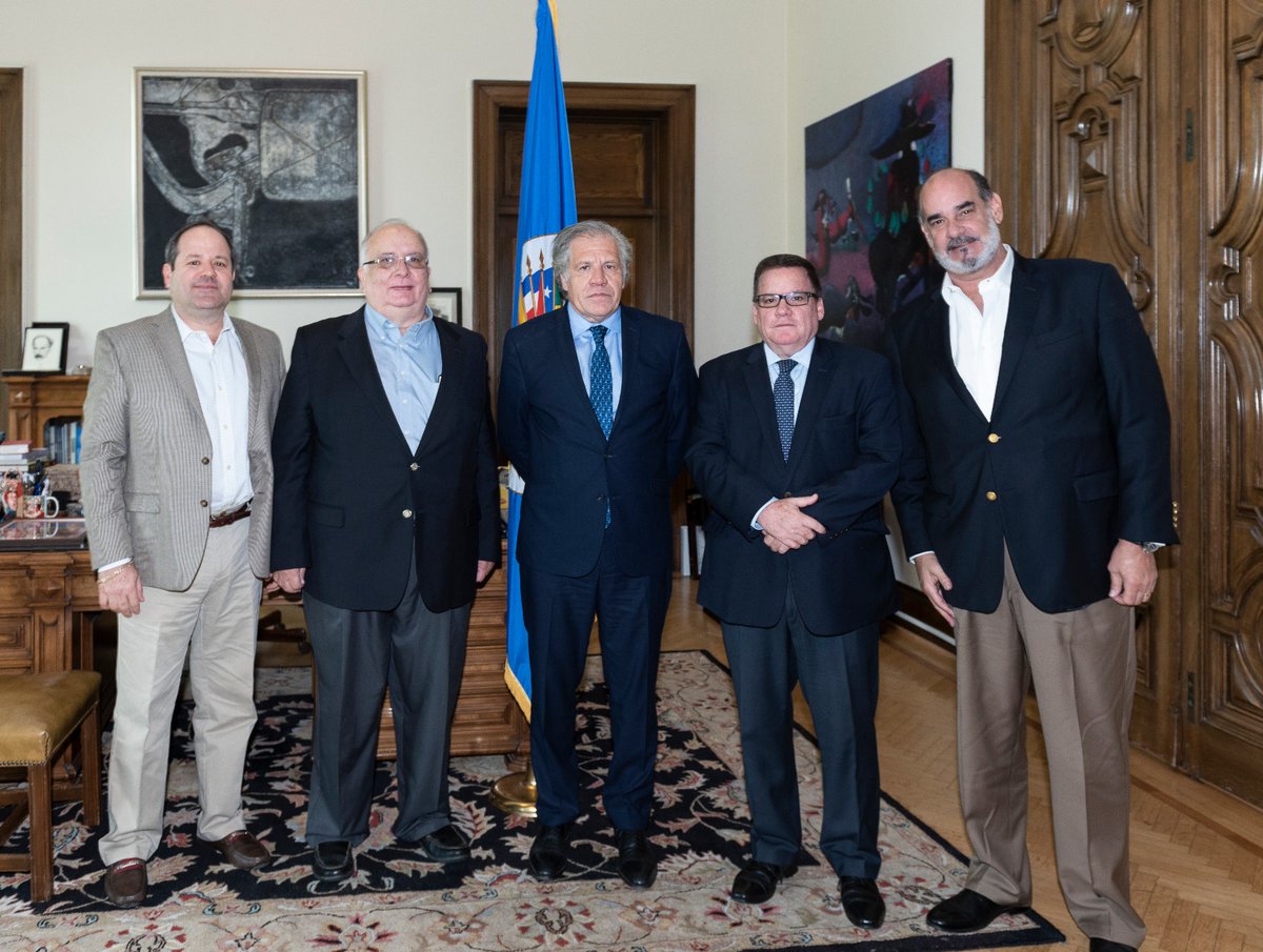 Almagro con representantes de la Alianza Cívica por la Justicia y Democracia (ACJD) de Nicaragua José Pallais, José Aguerri, Alvaro Vargas y Michael Healy. (Foto Twitter)