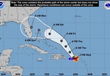 Los expertos estiman que el ciclón mantendrá su rumbo noroeste durante un día o dos, lo que encaminaría a Dorian hacia el este de las Bahamas.