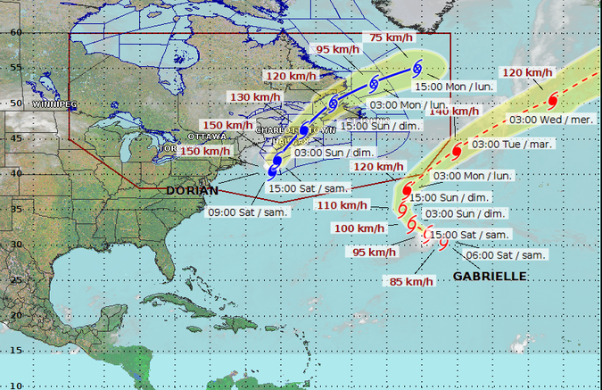 A Dorian lo acompa&ntilde;an este s&aacute;bado en el Atl&aacute;ntico la tormenta tropical Gabrielle y una depresi&oacute;n tropical.