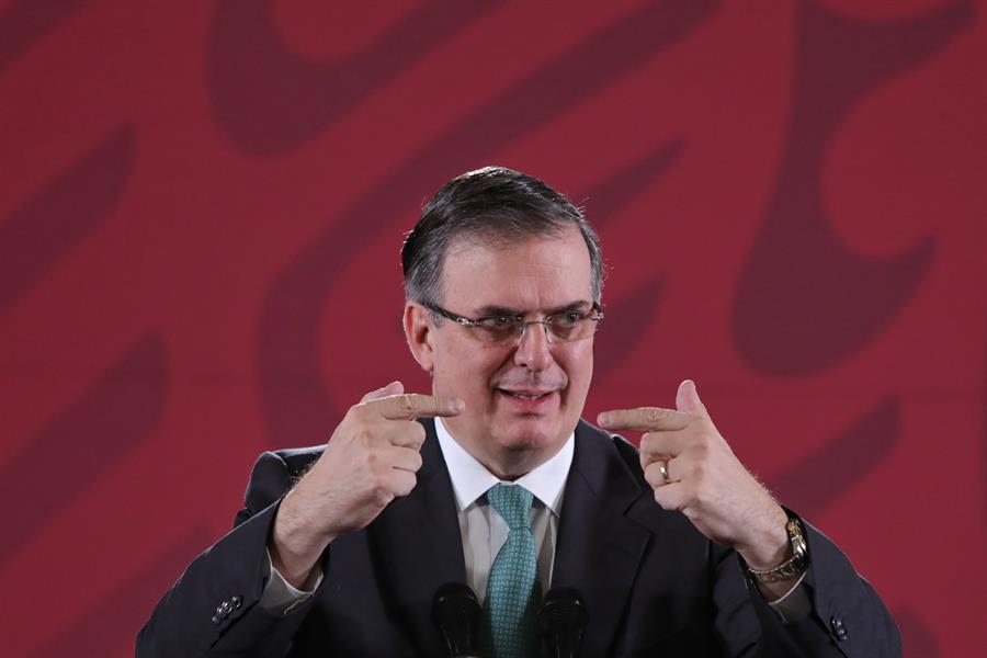 El secretario de Relaciones Exteriores (SRE), Marcelo Ebrard, durante la conferencia matutina en el Palacio Nacional en Ciudad de México.