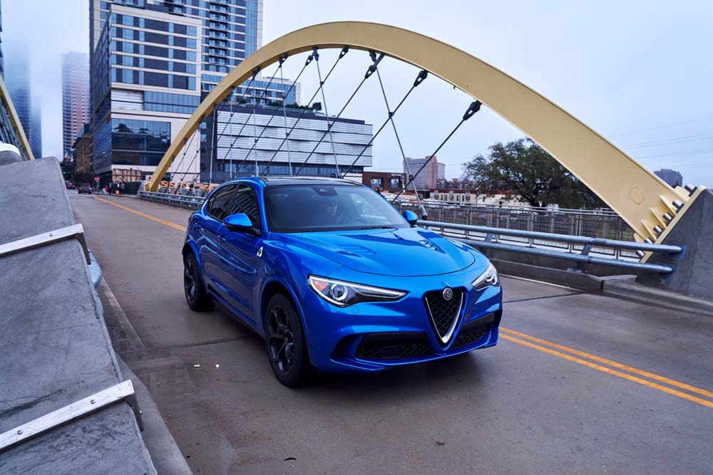 2019 Alfa Romeo Stelvio Quadrifoglio in Misano Blue.