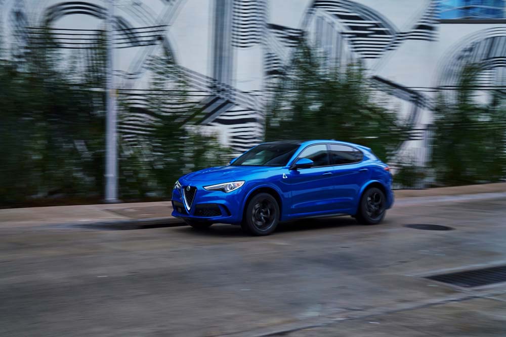 2019 Alfa Romeo Stelvio Quadrifoglio in Misano Blue.