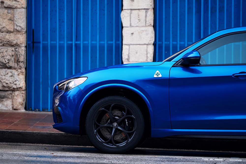 2019 Alfa Romeo Stelvio Quadrifoglio in Misano Blue.