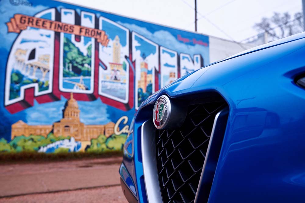 2019 Alfa Romeo Stelvio Quadrifoglio in Misano Blue.