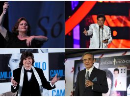 Combo de fotografías de archivo que muestra a los cantantes Rocío Durcal (i), Juan Gabriel (d), Camilo Sesto (i-abajo) y José José (d-abajo). Ya son varios los cantantes de la balada romántica en español que han partido como Rocío Durcal, Juan Gabriel, Camilo Sesto y ahora José José, iconos que marcaron a varias generaciones en Latinoamérica con este género del que solo quedan Raphael, Roberto Carlos, Julio Iglesias, entre otros.