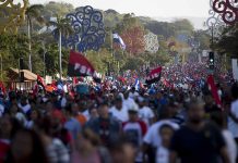 Los sandinistas y trabajadores del Estado volvieron a salir este sábado a las calles en respaldo al presidente de Nicaragua, Daniel Ortega
