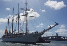El "Juan Sebastián Elcano", buque-escuela de la Armada española, arribó este domingo a Miami, última escala de un viaje al final marcado por el coronavirus, que si bien no ha afectado a sus ocupantes, se ha hecho notar en sus escalas.
