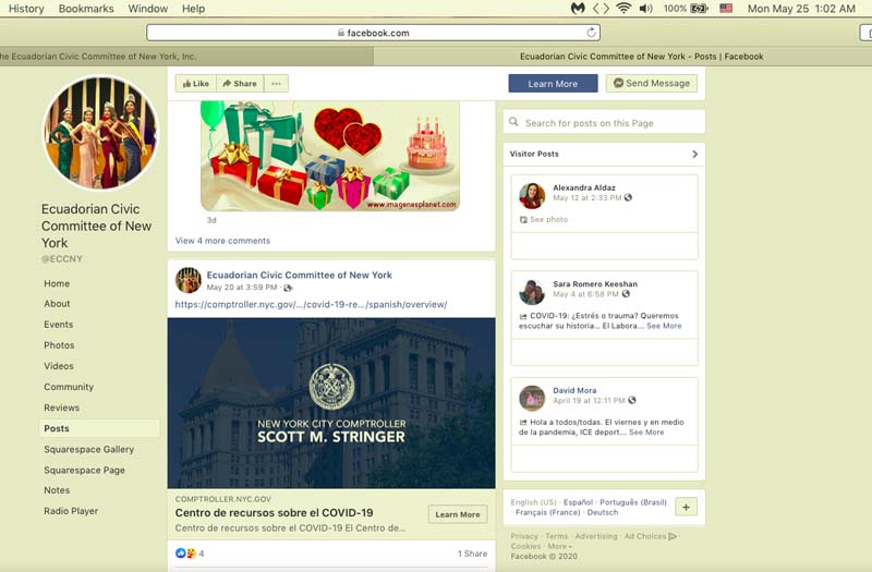 Imagen de la p&aacute;gina de facebook del Centro C&iacute;vico Ecuatoriano.
