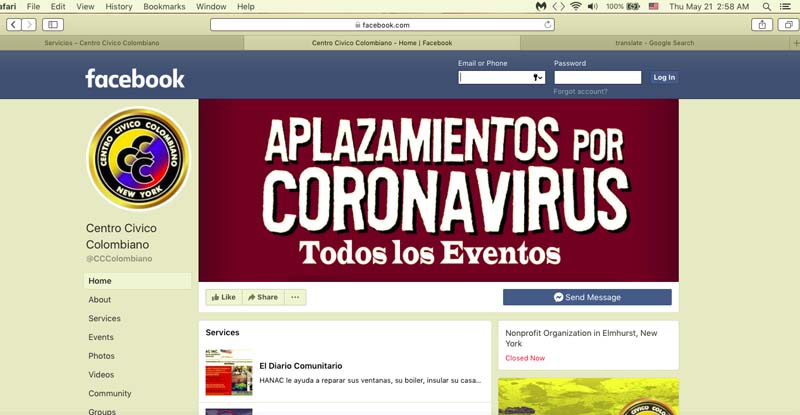Imagen de la p&aacute;gina de facebook del Centro C&iacute;vico Colombiano.