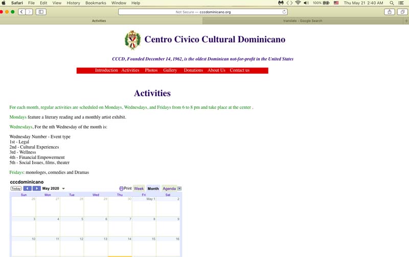 Imagen de la p&aacute;gina de internet del Centro C&iacute;vico Cultural Dominicano. 
