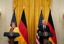 Joe Biden y la canciller alemana, Angela Merkel