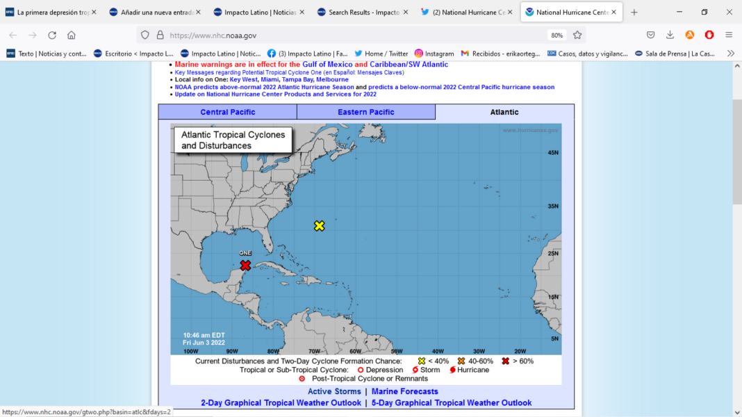 La primera depresión tropical de la cuenca atlántica de este año deja ya fuertes lluvias en Cuba y Florida (EE.UU.), península que cruzará en los próximos días previsiblemente fortalecida y con categoría de tormenta tropical, informó este viernes el Centro Nacional de Huracanes (NHC). La primera depresión tropical de la cuenca atlántica de este año deja ya fuertes lluvias en Cuba y Florida (EE.UU.), península que cruzará en los próximos días previsiblemente fortalecida y con categoría de tormenta tropical, informó este viernes el Centro Nacional de Huracanes (NHC).