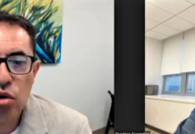El cónsul general adjunto de Ecuador en Nueva York, Hon. Rodrigo Benítez y el Sr. Teodoro Escandón, funcionario consular, durante el Taller Informativo sobre el procedimiento para la obtención del carné de discapacidad para ecuatorianos en el exterior.