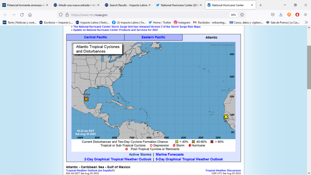 El Centro Nacional de Huracanes (NHC) de Estados Unidos informó este sábado que la potencial tormenta tropical, la cuarta de la actual temporada del Atlántico, que avanza por el Golfo de México puede causar inundaciones repentinas en el sur de Texas (EE.UU.) y la costa noreste de México.
