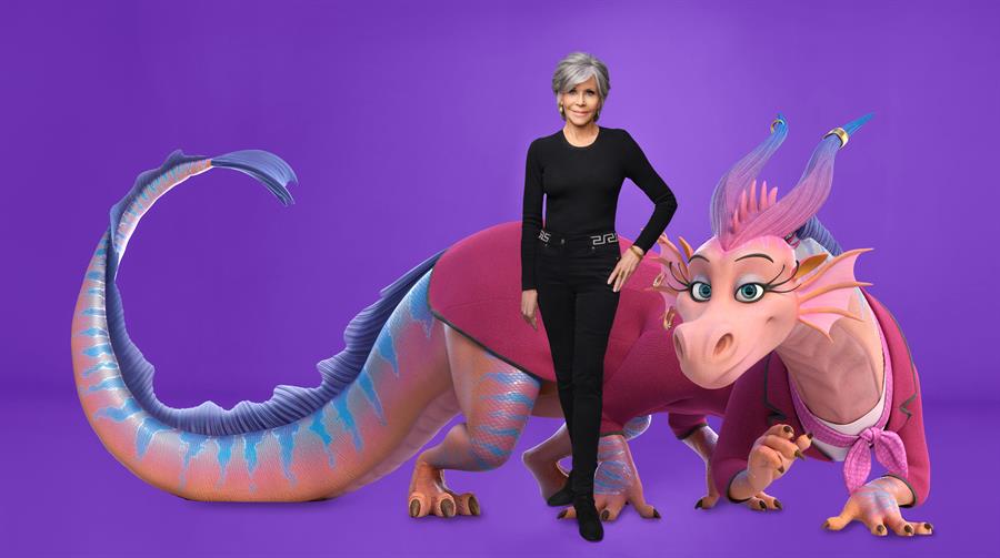 Jane Fonda y su personaje en Luck, El Dragón Jane Fonda