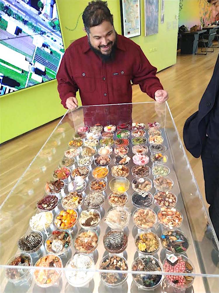 Como explica Monxo Lopez, curador de la muestra, esta exposición, examina las poderosas conexiones que fomenta la comida entre los neoyorquinos y entre las personas de todo el mundo. Aquí nos muestra una obra viva, con alimentos de los cuales se puede ver el proceso de cambio.