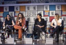 La productora de cine Rossana Baumeister; la directora nicaragüense de cine, Laura Baumeister; la productora de cine, Martha Orozco, y la directora de fotografía Tereza Kuhn