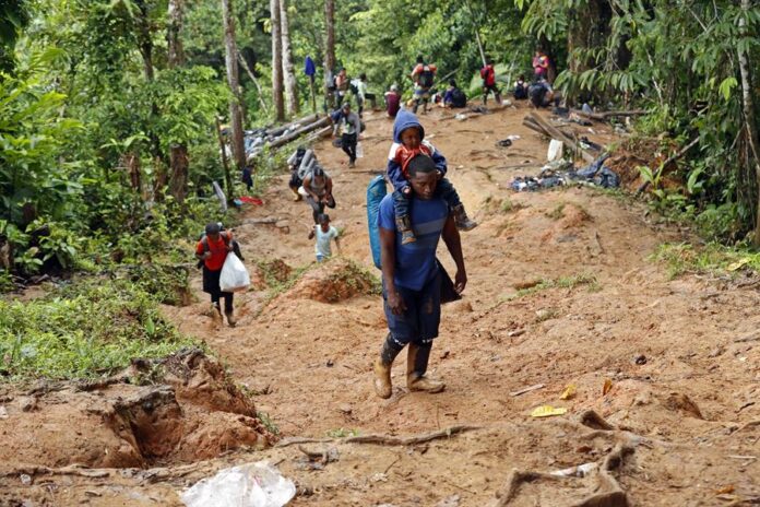 Migrantes venezolanos suben una montaña con la intención de llegar a Panamá (2)