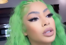 Yailin cambia su color de pelo a un verde brillante Yailin acaba de cambiar su color de pelo a un verde brillante.