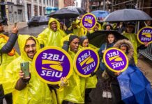 Limpiadoras despedidas protestan delante de Twitter para que las recontraten 32BJ SEIU