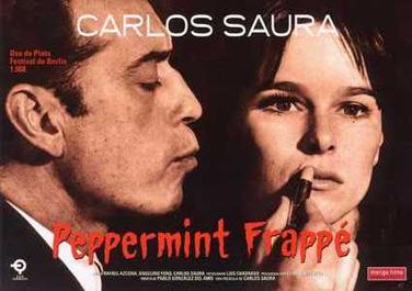 Afiche de “Peppermint Frappé”, con José Luis López Vázquez y Geraldine Chaplin.