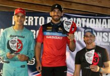 Al centro el Dominicano ,Franklyn Nogueras Jr. ganador de la carrera 450cc experto junto a Ángel Santiago en 2do lugar y Kevin Ceballos en 3ra posición del Dominico Boricua