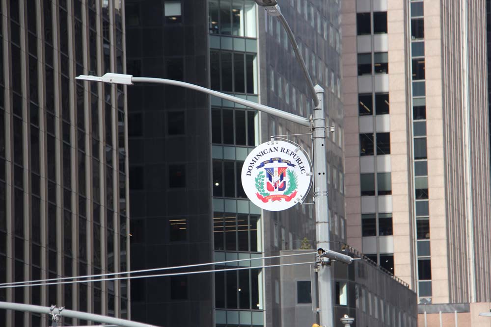 El primer escudo nacional develado en el proceso de renovaci&oacute;n de estos emblemas a lo largo de la Sexta Avenida fue el de Rep&uacute;blica Dominicana. Lamentablemente no particip&oacute; ning&uacute;n representante del National Dominican Day Parade Inc., entidad que hace d&eacute;cadas organiza el desfile sobre esta importante avenida.