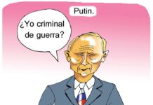 Putin: ¿Yo criminal de guerra? caricatura Putin
