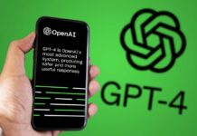 Hand holding a phone with the OpenAI GPT-4 website on the screen