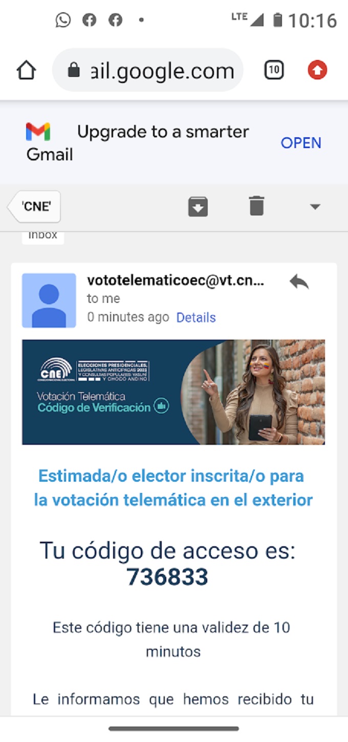 mensaje de google