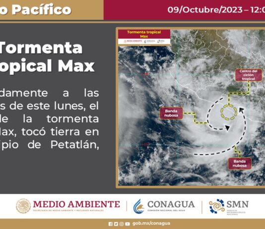 La tormenta tropical Max tocó tierra este lunes en Guerrero, estado del sur de México, donde causará lluvias "intensas con puntuales torrenciales", rachas de viento y oleaje en las costas, según informó el Servicio Meteorológico Nacional (SMN).