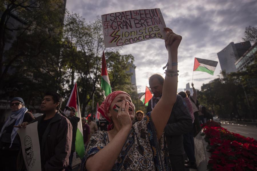 Manifestantes en apoyo a Palestina participan en una movilización exigiendo un alto a la ofensiva israelí en Gaza (3)