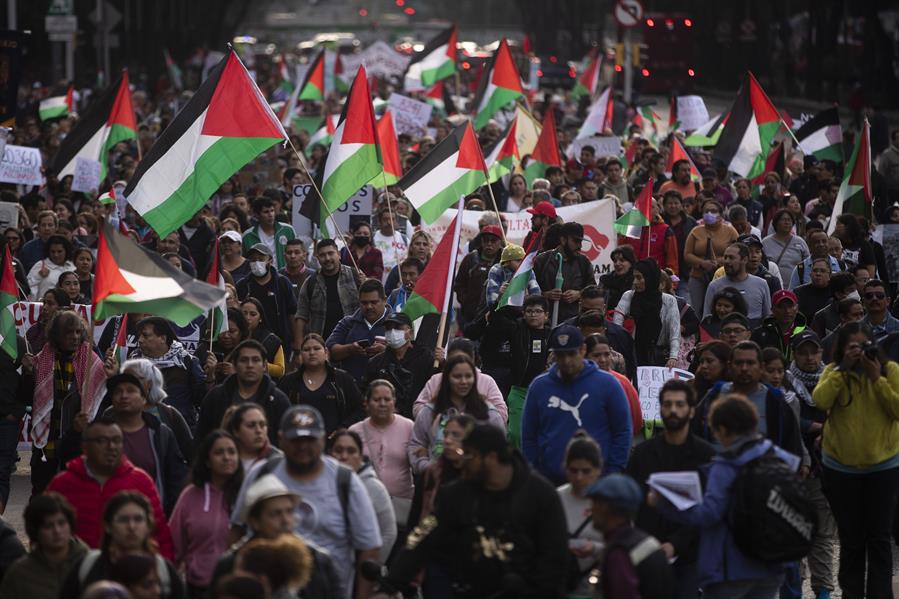 Manifestantes en apoyo a Palestina participan en una movilización exigiendo un alto a la ofensiva israelí en Gaza (4)