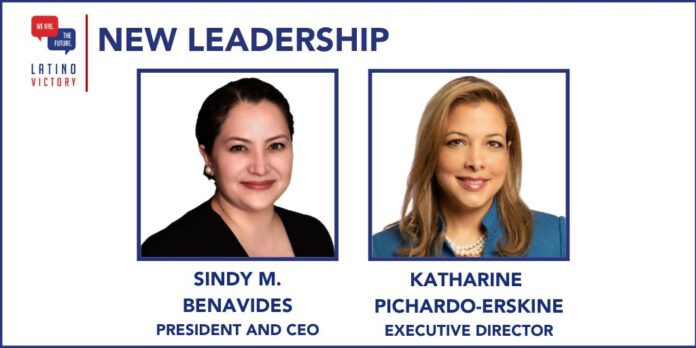 Sindy Marisol Benavides, como presidenta, y Katharine Pichardo-Erskine, como directora ejecutiva de la organización Latino Victory Project.