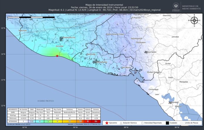 Registrado un terremoto de magnitud 6 en la escala Richter en la costa de Guatemala, cuyo epicentro se ha producido a unos 77 kilómetros de la capital.