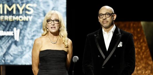 Linda Duncombe and CEO of the Recording Academy, Harvey Mason Jr.