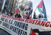 Varios grupos de manifestantes pro palestinos han recibido hoy al presidente Joe Biden (2)