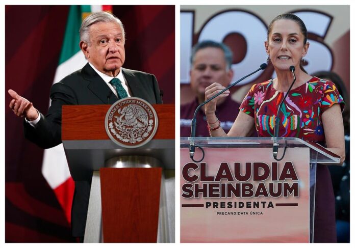 Mandatario mexicano Andrés Manuel López Obrador y a la candidata a la Presidencia de México por el Morena, Claudia Sheinbaum.